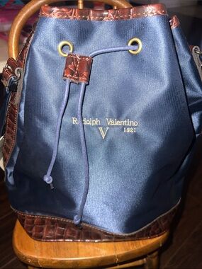 Navy and Brown Drawstring women’s  Bucket Bag